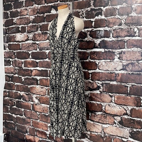 Evan Picone Dress Sleeveless Midi V-Neck Geometric Print Black Tan Size 16 - Picture 6 of 16